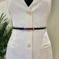 Sleek elongated U matte metal buckle thin knot belt