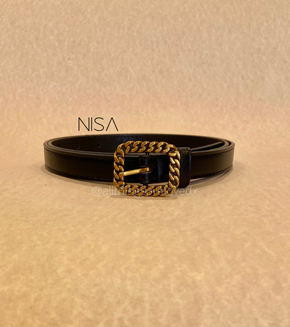 Antique gold braided metal buckle basic belt
