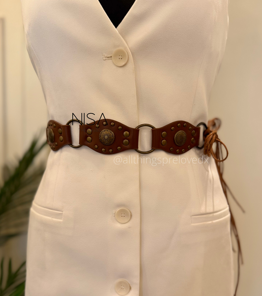 Cowboy all over studded waist tie belt