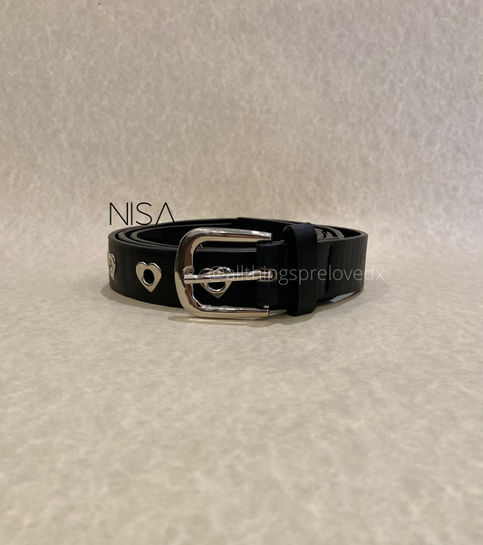Silver buckle heart eyelet basic belt