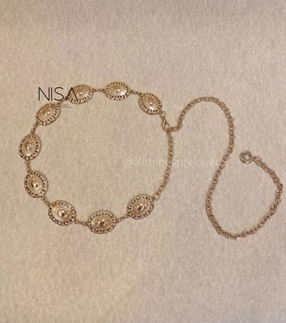 Cutwork detailed chain waist belt
