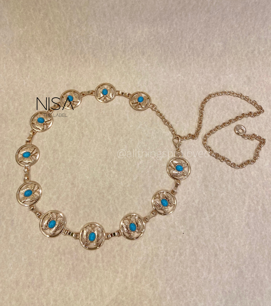 Inset butterfly turquoise chain waist belt