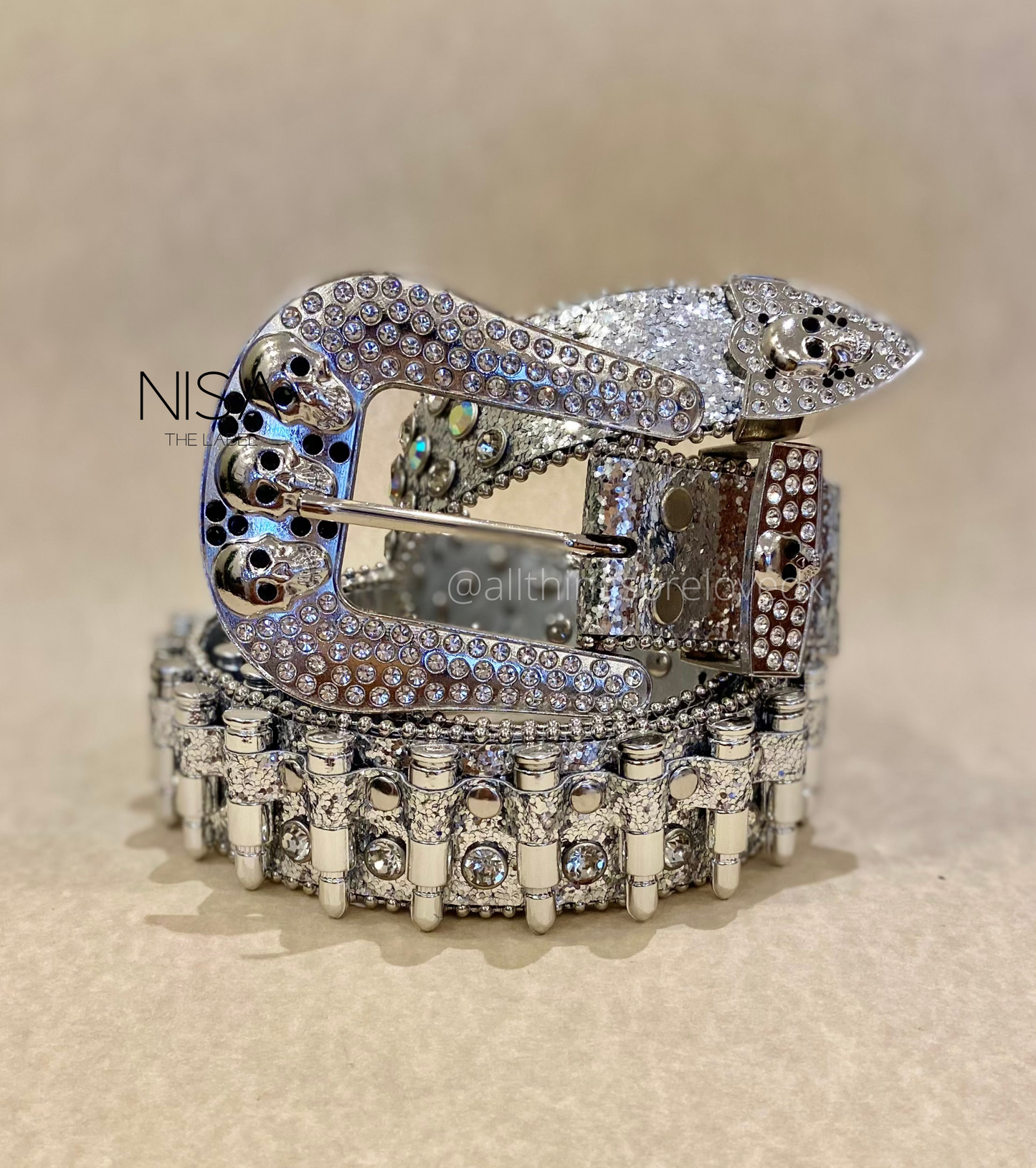 Rhinestone studded glam retro bullet basic belt