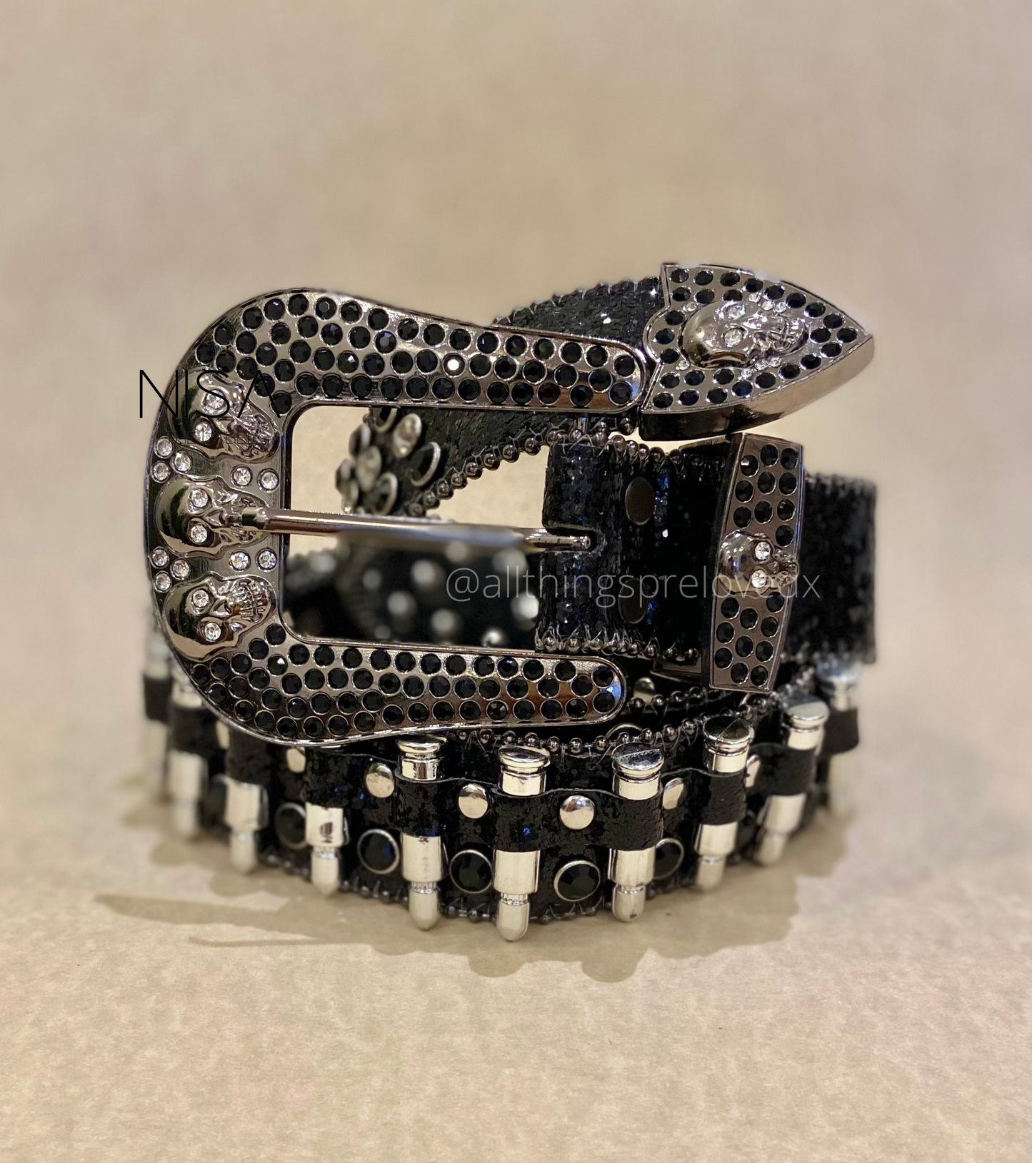 Rhinestone studded glam retro bullet basic belt