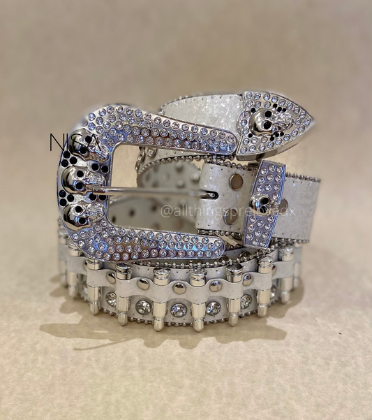 Rhinestone studded glam retro bullet basic belt