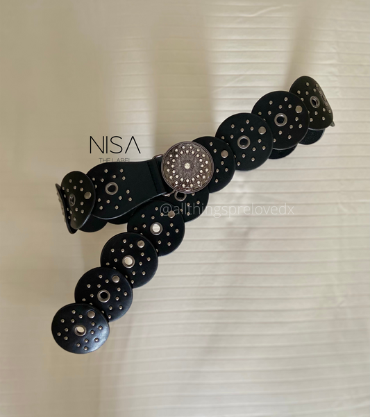 Rhinestone round buckle studded disc belt