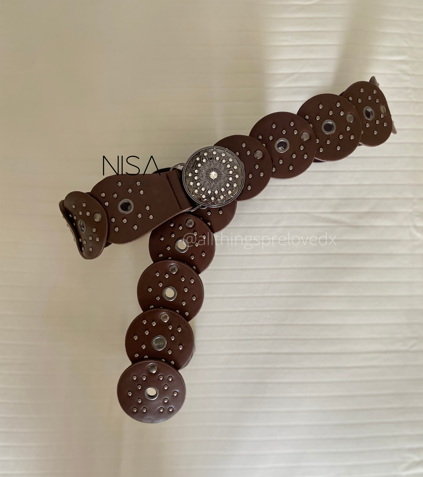 Rhinestone round buckle studded disc belt