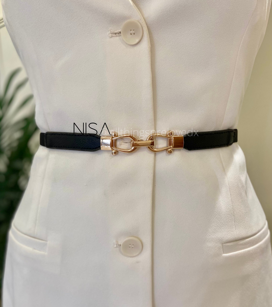 Horsehoe bit style metal buckle thin waist belt
