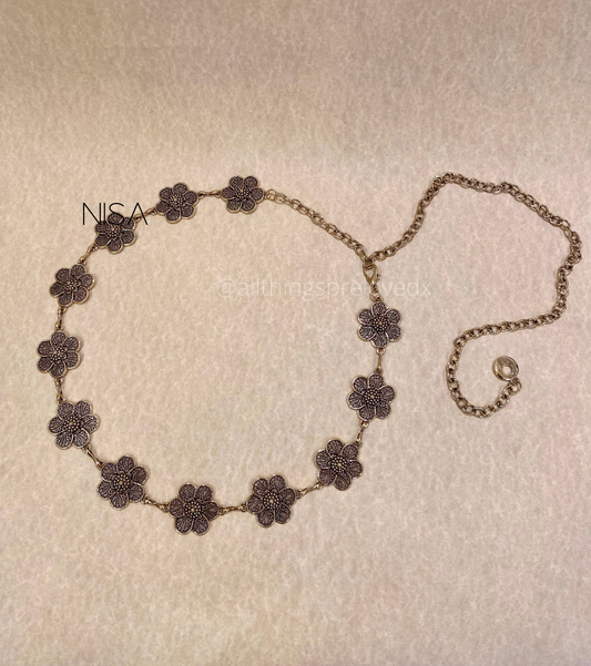 Vintage flower metal chain belt