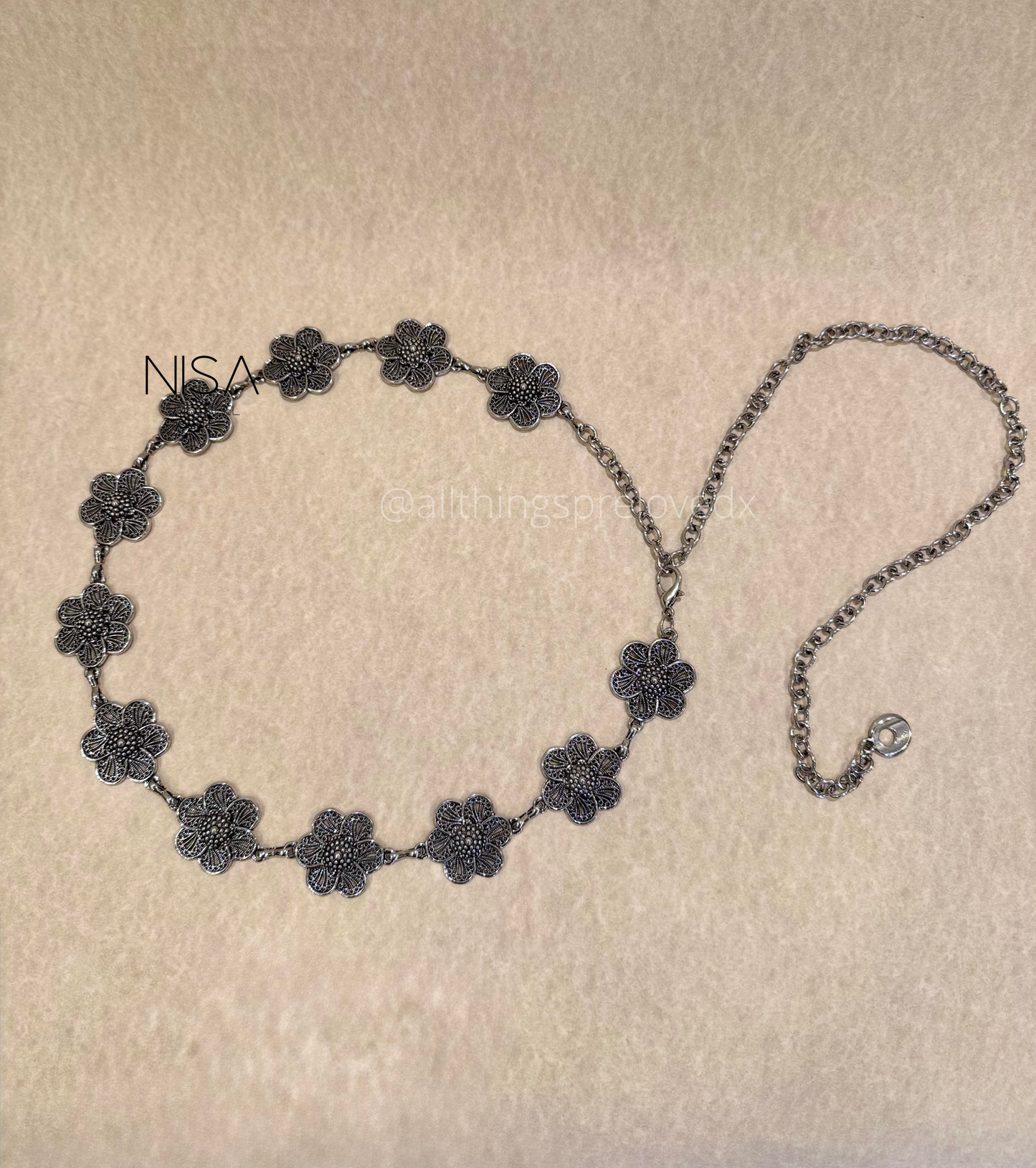 Vintage flower metal chain belt