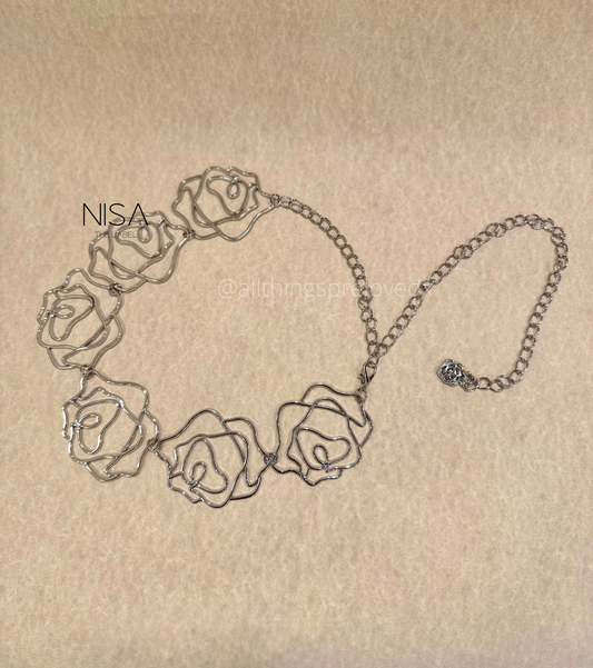Rose pattern metal chain belt