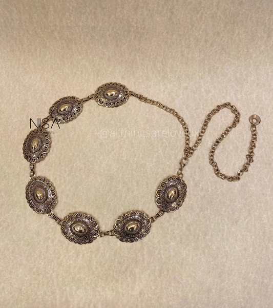 Vintage big cutwork metal chain waist belt