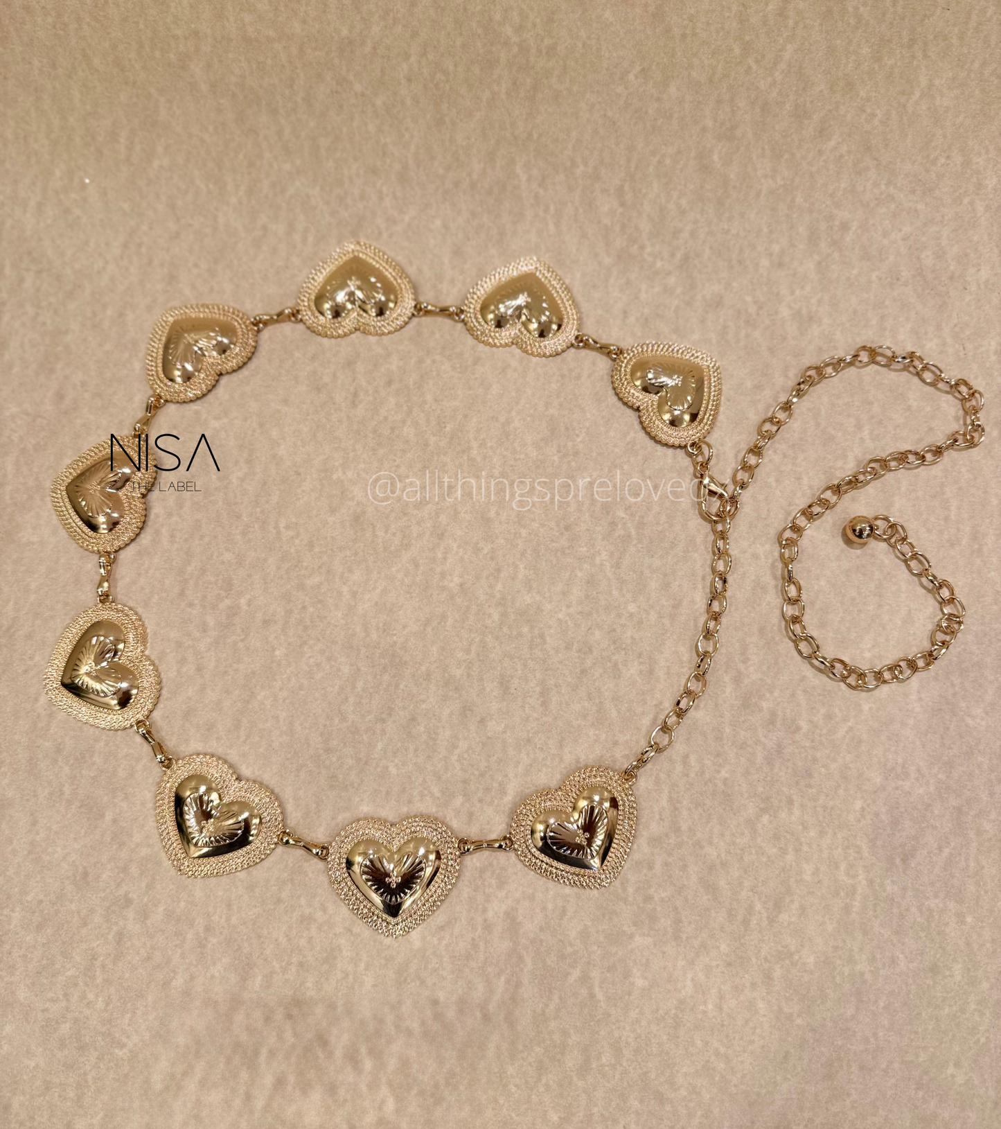 Heart in heart metal chain belt