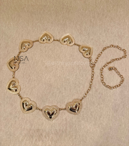 Heart in heart metal chain belt