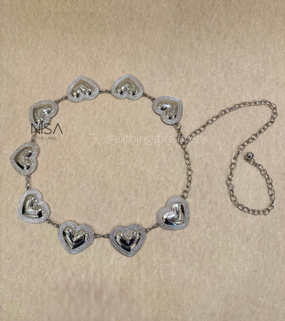 Heart in heart metal chain belt