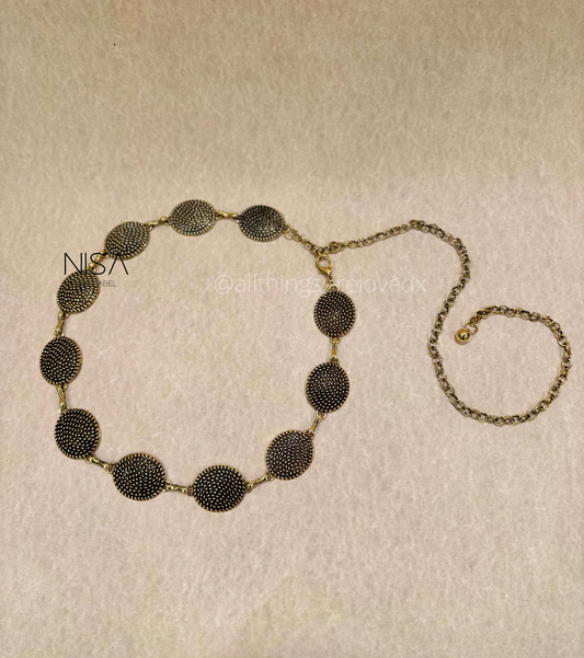 Roundish dot detailed metal chain belt