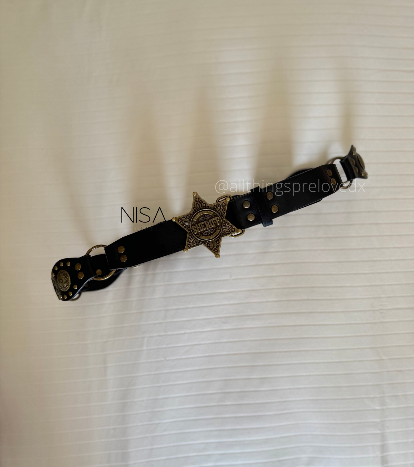 Vintage star metal detailed buckle rear disc like waist belt