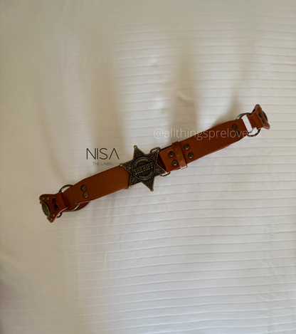 Vintage star metal detailed buckle rear disc like waist belt