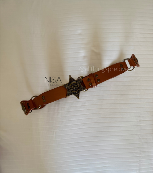 Vintage star metal detailed buckle rear disc like waist belt