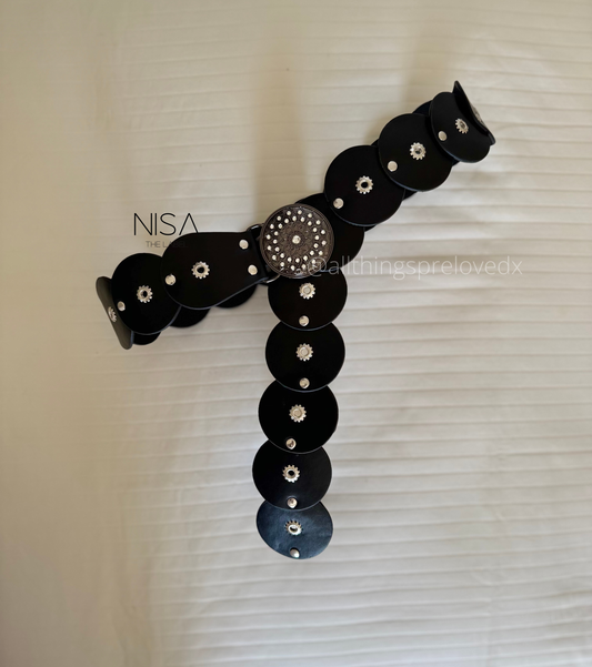 Rhinestone round buckle single eyelet disc belt