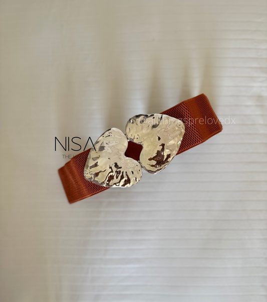 Two metal heart buckle waist cincher belt