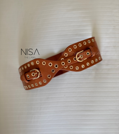 Rivet lined double buckle waist cincher belt