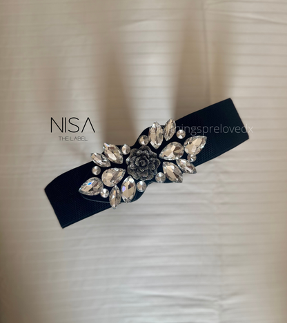 Gunmetal rose rhinestone waist cincher belt