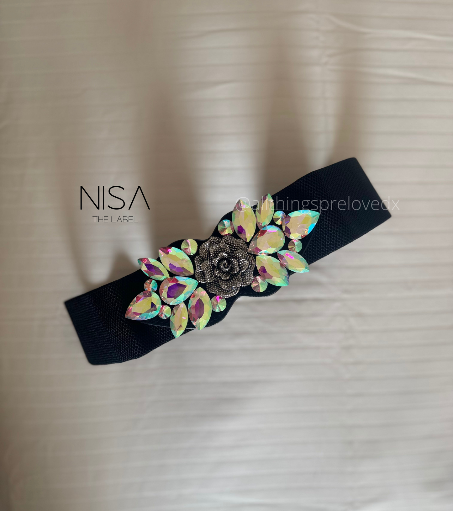 Gunmetal rose rhinestone waist cincher belt