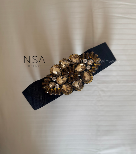 Cluster rhinestone embellished waist cincher belt