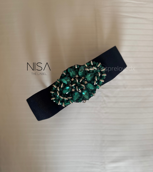 Beaded rhinestone embellished waist cincher belt