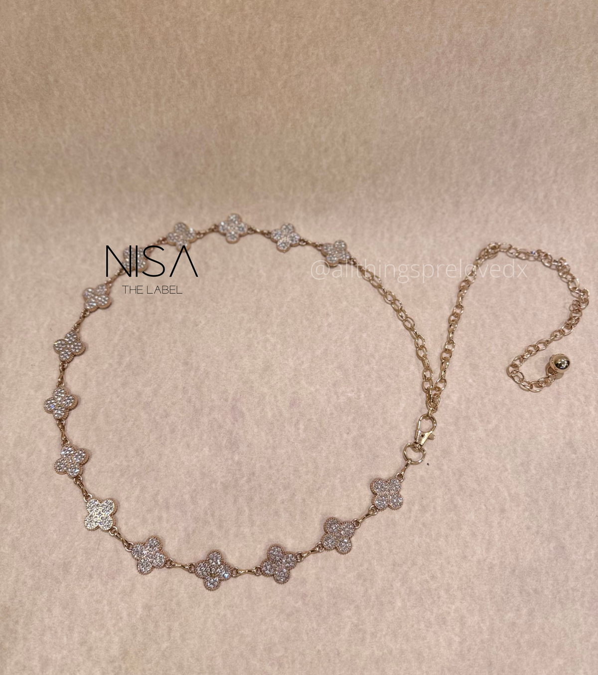 Clover rhinestone metal chain belt