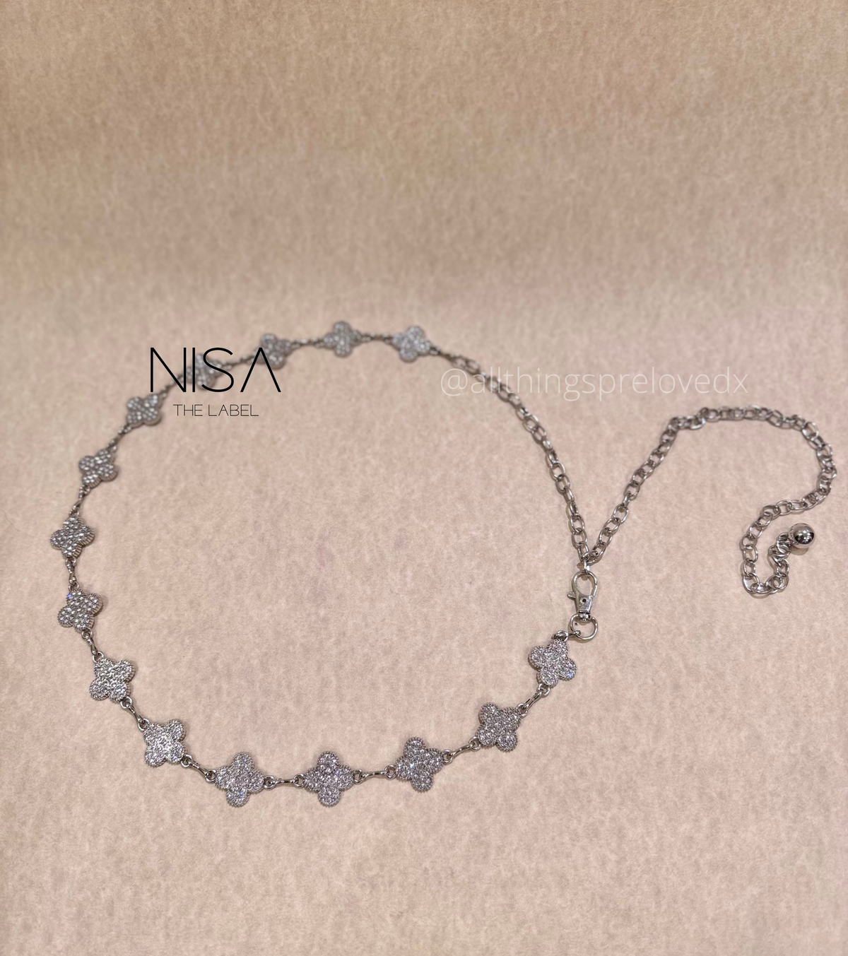 Clover rhinestone metal chain belt