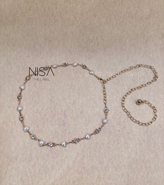 Dainty heart and rhinestone metal chain belt