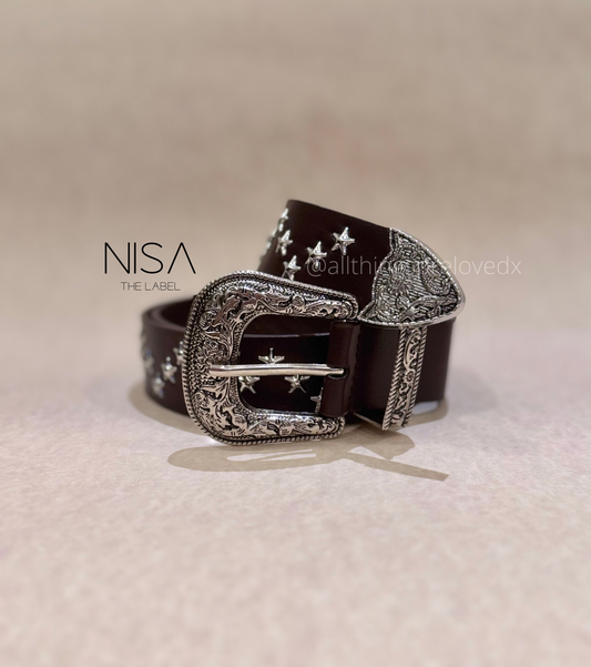 Metal buckle metal star studded basic belt