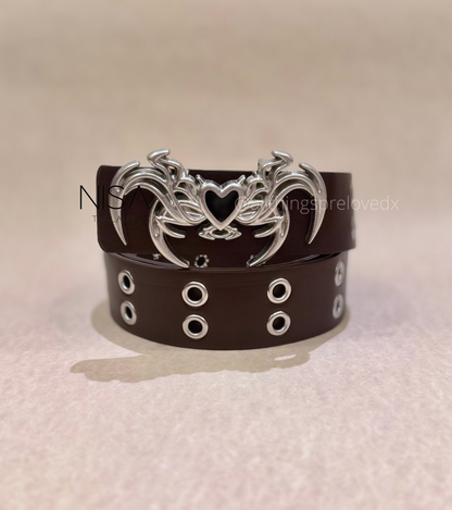 Chrome matte metal heart buckle eyelet basic belt