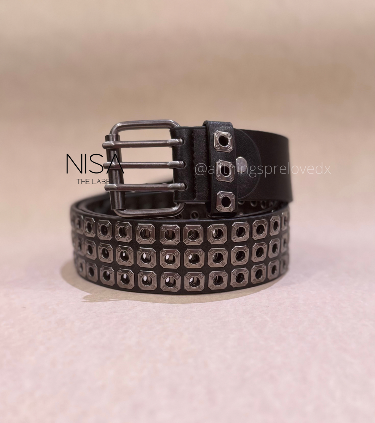 Gunmetal buckle squoval 3 layer gunmetal eyelet basic belt