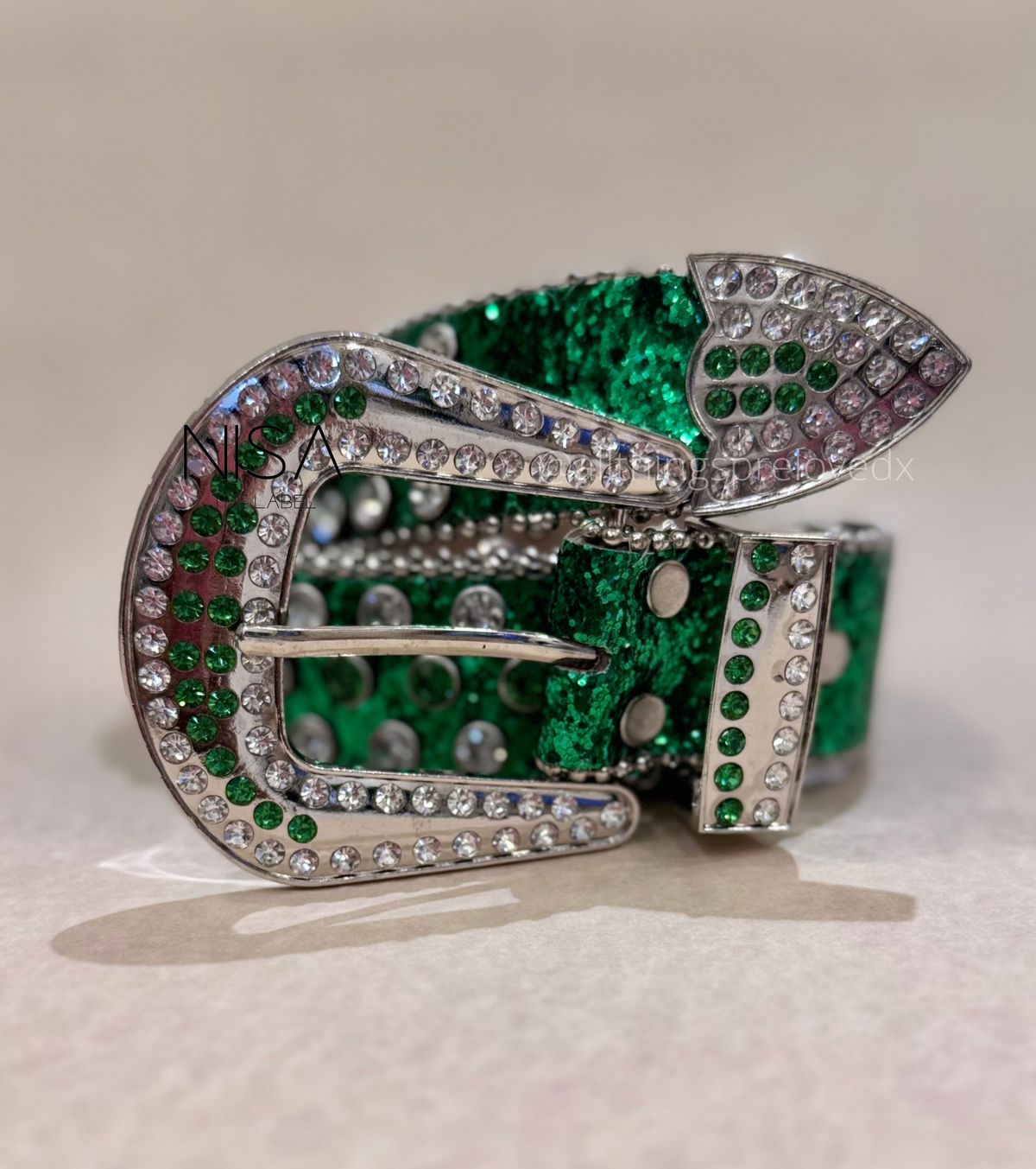 Rhinestone studded glam retro basic belt
