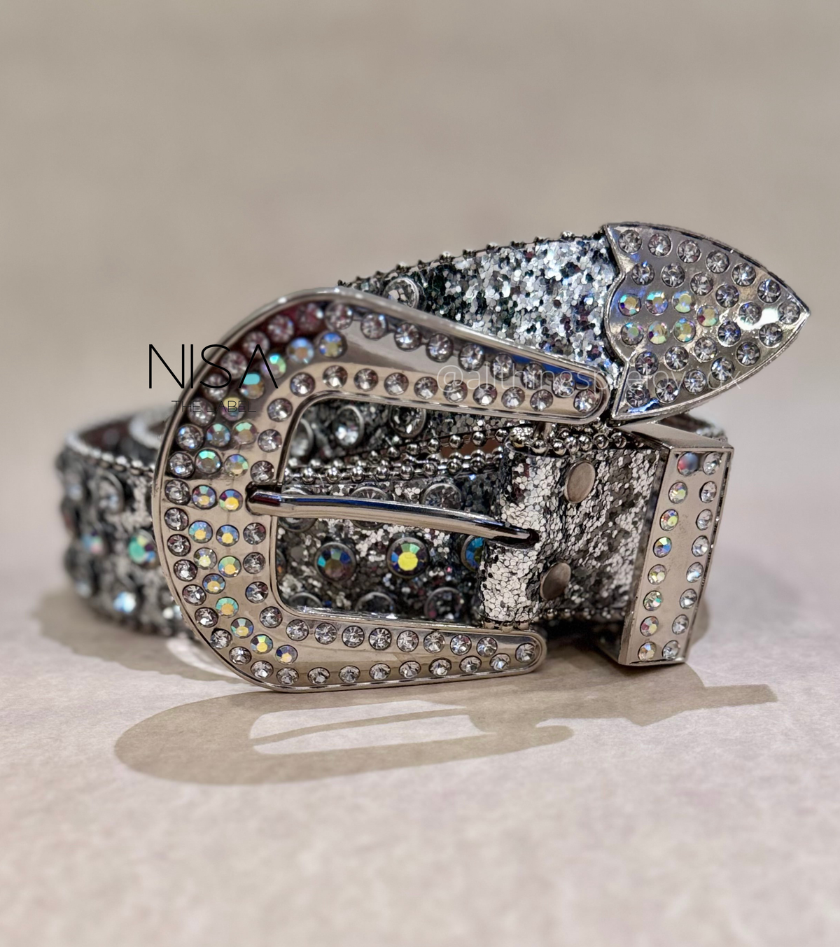 Rhinestone studded glam retro basic belt