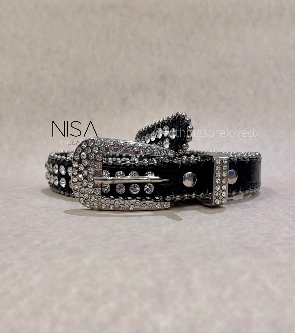 Rhinestone metal buckle rhinestone studded thin basic belt