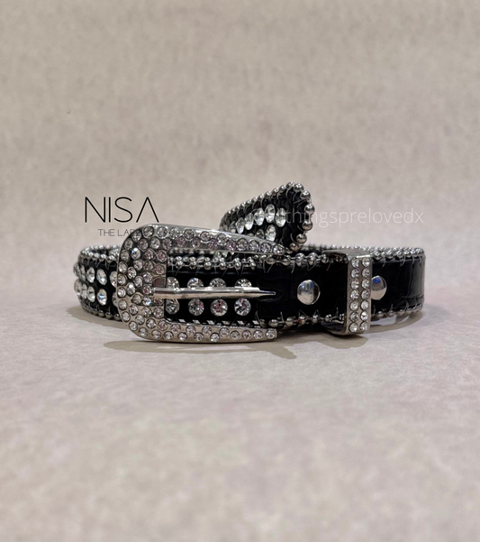 Rhinestone metal buckle rhinestone studded thin basic belt