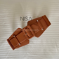 Rectangle buckle double waist cincher belt
