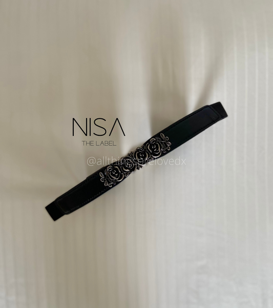 Gunmetal rose buckle thin waist belt