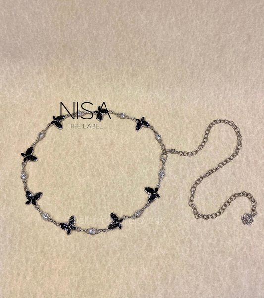 Glitter rhinestone detail butterfly metal chain belt