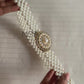 Round buckle pearl rhinestone waist cincher belt