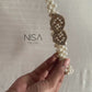 Leaf pearl rhinestone buckle waist cincher belt