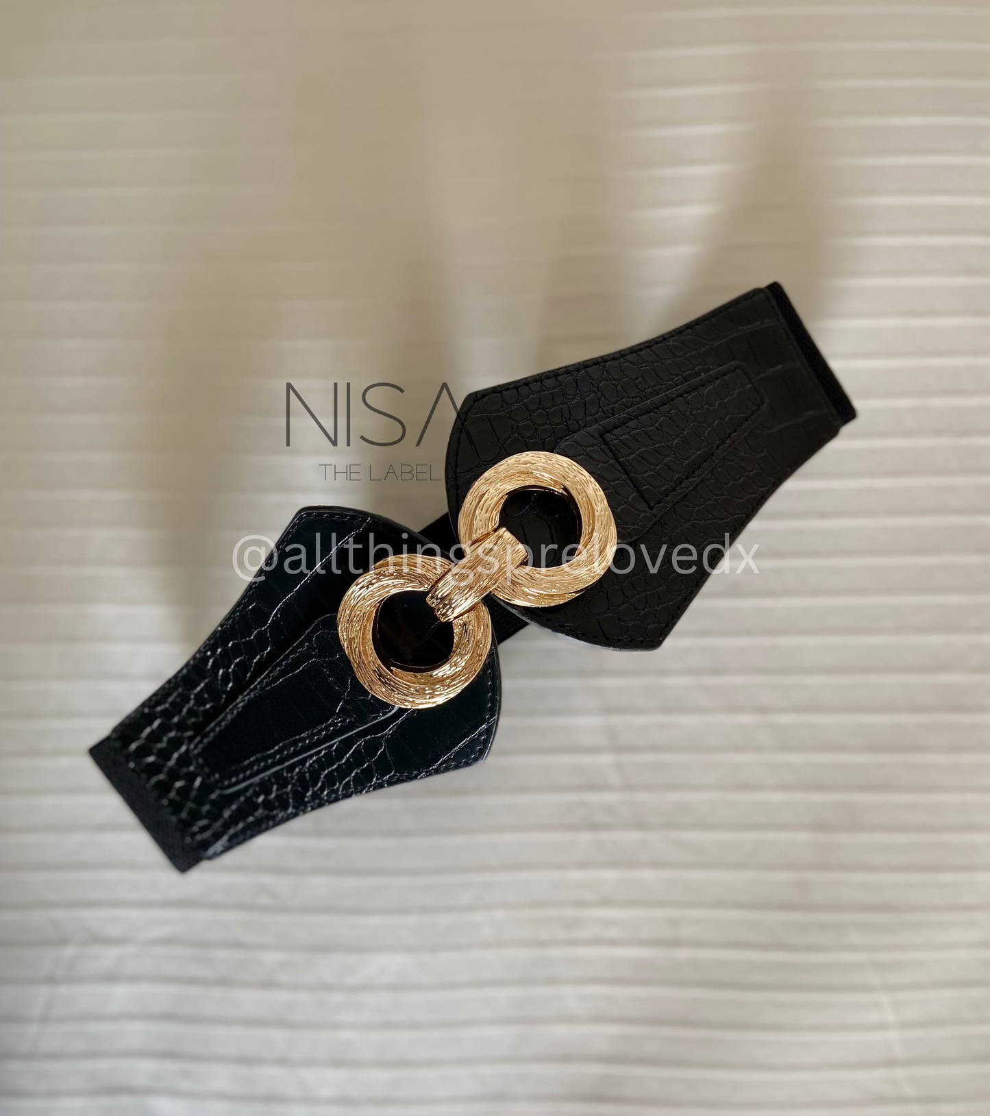 Crocodile double gold foil metal ring waist cincher belt
