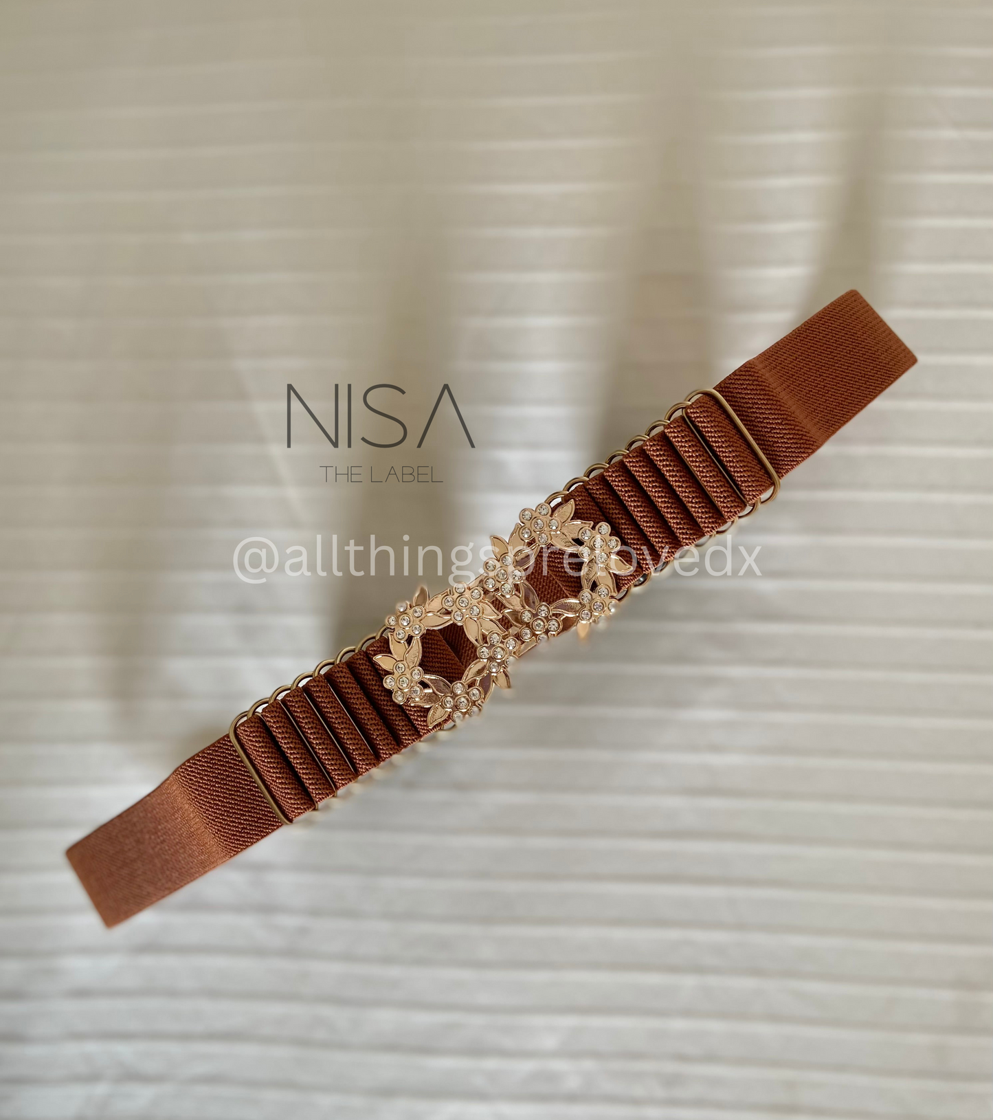 Rhinestone floral round buckle waist cincher belt