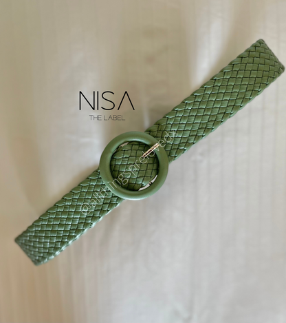 Straw woven round buckle color belt