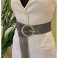 All over rhinestone round buckle belt