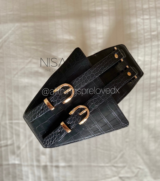 Crocodile double buckle corset belt